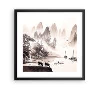 Cuadro Poster de Pared 40x40cm Póster Marco Chino Paisaje Acuarela Wall Art