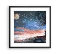 Cuadro Poster de Pared 40x40cm Póster Marco Cielo Luna Amantes Wall Art Prints