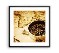 Cuadro Poster de Pared 40x40cm Póster Marco Compás viejo viajando viaje Wall Art