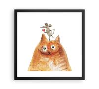 Cuadro Poster de Pared 40x40cm Póster Marco Gato Ratón Infantil Wall Art Prints