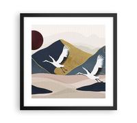 Cuadro Poster de Pared 40x40cm Póster Marco Grúas Montañas Sol Wall Art Prints