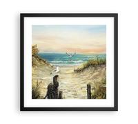 Cuadro Poster de Pared 40x40cm Póster Marco Impresionismo Gaviotas Costa Art