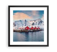 Cuadro Poster de Pared 40x40cm Póster Marco Lofoten Aldea Pesca Wall Art Prints