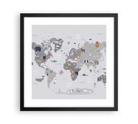 Cuadro Poster de Pared 40x40cm Póster Marco Mapa El Mundo Continentes Wall Art