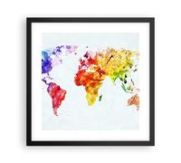 Cuadro Poster de Pared 40x40cm Póster Marco Mundo mapa colorido continentes Art