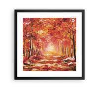 Cuadro Poster de Pared 40x40cm Póster Marco Otoño Bosque Rojo Wall Art Prints