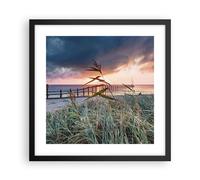 Cuadro Poster de Pared 40x40cm Póster Marco Playa Hierba Horizonte Wall Art