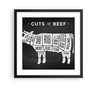 Cuadro Poster de Pared 40x40cm Póster Marco Vaca carne cocinar gráfico Wall Art