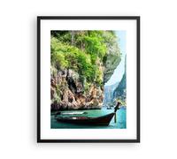 Cuadro Poster de Pared 40x50cm Marco Barco acantilados naturaleza rocas Wall Art