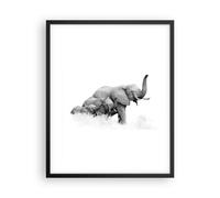 Cuadro Poster de Pared 40x50cm Marco Elefantes Familia Blanco Y Negro Wall Art