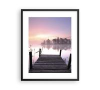 Cuadro Poster de Pared 40x50cm Marco Mañana salida del sol niebla lago Wall Art