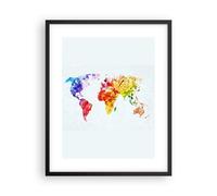 Cuadro Poster de Pared 40x50cm Marco Mundo mapa colorido continentes Wall Art