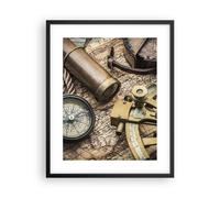 Cuadro Poster de Pared 40x50cm Póster Marco brújula brújula mapa Wall Art Prints