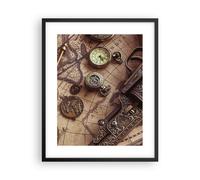 Cuadro Poster de Pared 40x50cm Póster Marco Cartografía Vintage Brújula Wall Art