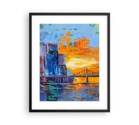 Cuadro Poster de Pared 40x50cm Póster Marco Ciudad Puente Empasto Wall Art