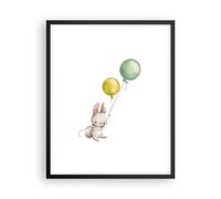 Cuadro Poster de Pared 40x50cm Póster Marco Conejito Globos Infantil Wall Art