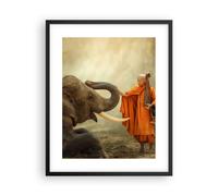 Cuadro Poster de Pared 40x50cm Póster Marco elefante monje colmillo Wall Art