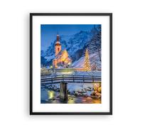 Cuadro Poster de Pared 40x50cm Póster Marco Festivo Iglesia Nieve Wall Art