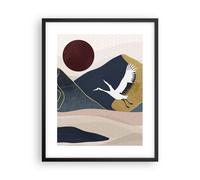 Cuadro Poster de Pared 40x50cm Póster Marco Grúas Montañas Sol Wall Art Prints