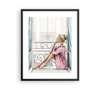 Cuadro Poster de Pared 40x50cm Póster Marco Mujer Balcón Ventana Wall Art Prints