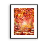 Cuadro Poster de Pared 40x50cm Póster Marco Otoño Bosque Rojo Wall Art Prints