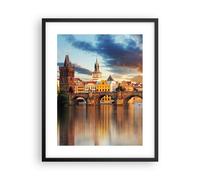 Cuadro Poster de Pared 40x50cm Póster Marco Praga puente historia río Wall Art