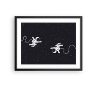 Cuadro Poster de Pared 50x40cm Marco Dibujos animados astronautas cosmos Art