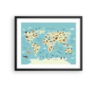 Cuadro Poster de Pared 50x40cm Póster Marco Animales El Mundo Mapa Wall Art