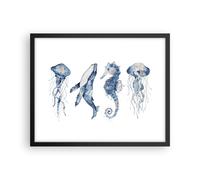 Cuadro Poster de Pared 50x40cm Póster Marco Animales Marinos Infantiles Wall Art