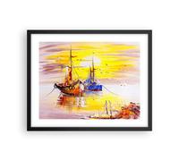 Cuadro Poster de Pared 50x40cm Póster Marco Barcos Sol mar viajes Wall Art