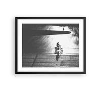 Cuadro Poster de Pared 50x40cm Póster Marco Blanco Y Negro Ciclista Soledad Art