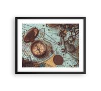 Cuadro Poster de Pared 50x40cm Póster Marco Brújula Vintage Mapa Wall Art Prints