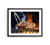 Cuadro Poster de Pared 50x40cm Póster Marco Carne parrilla llamas comida Art