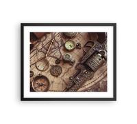 Cuadro Poster de Pared 50x40cm Póster Marco Cartografía Vintage Brújula Wall Art