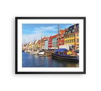Cuadro Poster de Pared 50x40cm Póster Marco Copenhague Nahavn Barcos Wall Art