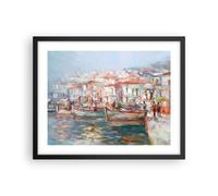 Cuadro Poster de Pared 50x40cm Póster Marco Isla Barcos Puerto Wall Art Prints
