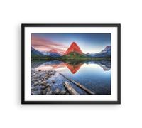Cuadro Poster de Pared 50x40cm Póster Marco Lago Montañas Reflejo Wall Art