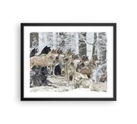 Cuadro Poster de Pared 50x40cm Póster Marco Manada Lobos Invierno Wall Art
