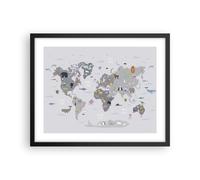 Cuadro Poster de Pared 50x40cm Póster Marco Mapa El Mundo Continentes Wall Art