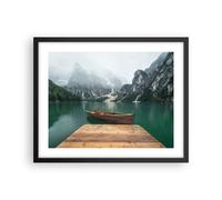 Cuadro Poster de Pared 50x40cm Póster Marco montañas lago barco Wall Art Prints