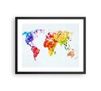 Cuadro Poster de Pared 50x40cm Póster Marco Mundo mapa colorido continentes Art