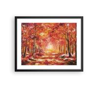 Cuadro Poster de Pared 50x40cm Póster Marco Otoño Bosque Rojo Wall Art Prints