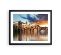 Cuadro Poster de Pared 50x40cm Póster Marco Praga puente historia río Wall Art