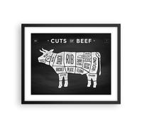 Cuadro Poster de Pared 50x40cm Póster Marco Vaca carne cocinar gráfico Wall Art