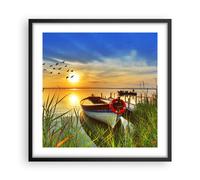Cuadro Poster de Pared 50x50cm Barco lago puesta del sol verano la gente Art