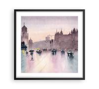 Cuadro Poster de Pared 50x50cm Marco Acuarela Ciudad Monumentos Históricos Art