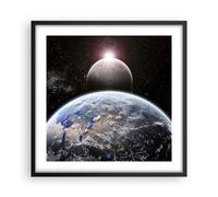 Cuadro Poster de Pared 50x50cm Marco Apocalipsis Meteorito Estrellas Planeta Art