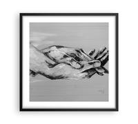 Cuadro Poster de Pared 50x50cm Marco Escrito A Mano Manos Blanco Y Negro Art