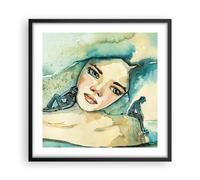 Cuadro Poster de Pared 50x50cm Póster Marco Acuarela Mujer Emociones Wall Art