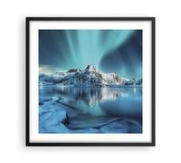 Cuadro Poster de Pared 50x50cm Póster Marco Amanecer Polar Montañas Wall Art